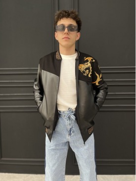 Omuz Detaylı Slim Fit Deri Ceket