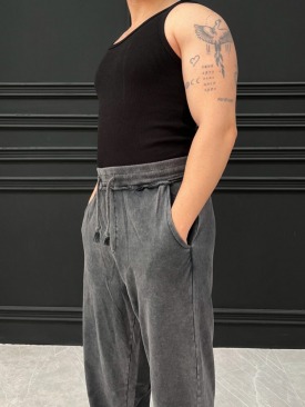 Siyah Yıkamalı Baggy Eşofman