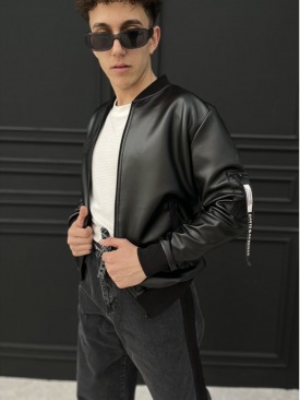 Siyah ince Slim Fit Deri Ceket