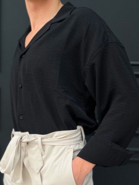 Siyah Yumuşak (Aerobin) Kesim Kumaş Gömlek