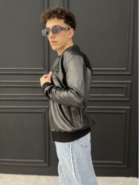 Siyah Sırt Detaylı Slim Fit Deri Ceket