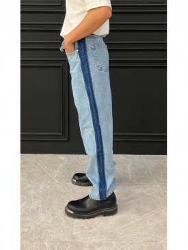 Mavi Bel Bağlamalı Baggy Kot Pantolon