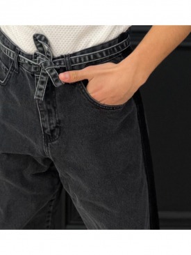 Siyah Bel Bağlamalı Baggy Kot Pantolon